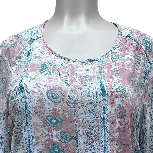 Krazy Kat Tunic Blouse Women's Large Pastel Floral Crochet Lace Trim 3/4 Sleeve - Picture 3 of 14